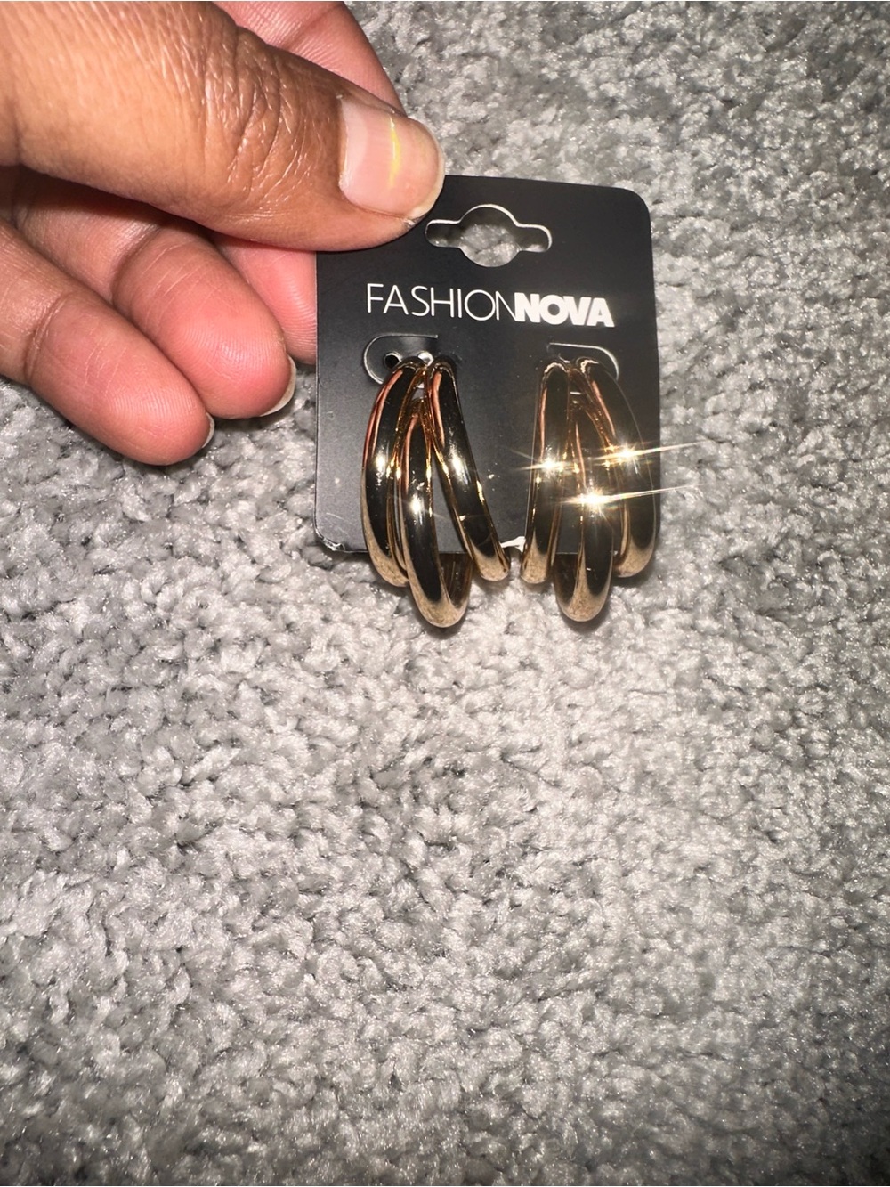 Fashion Nova Shiny Gold Triple-Loop Hoop Earrings